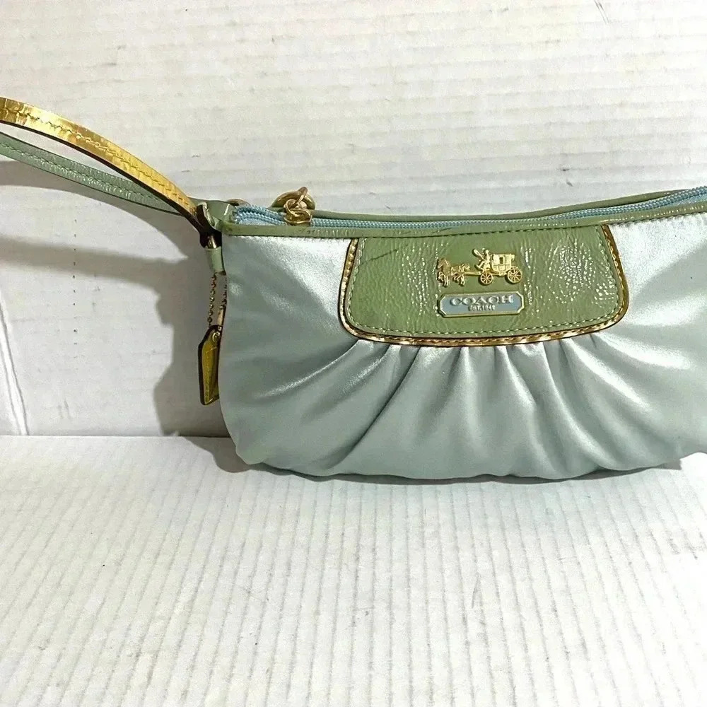 Coach blue nylon wristlet bag